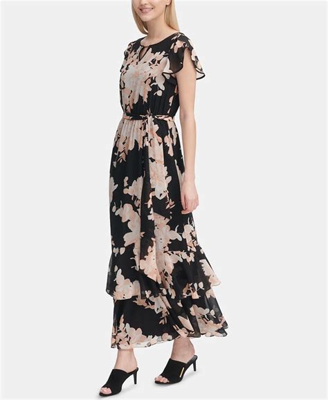 cheap calvin klein flutter-sleeve maxi dress